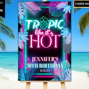 Editable Tropic Like It&#39;s Hot Tropical Birthday Party Welcome Sign, Printable Poster Welcome Sign, Editable Template, Instant Download, PTT2