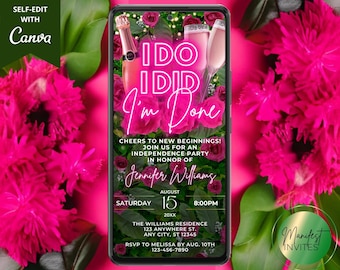 Digital I Do I Did I'm Done Divorce Party Invitation, Girls Night, Phone Text Evite, Pink Neon Greenery, Editable Template, Instant Download