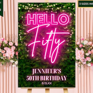 Editable Hello Fifty 50th Birthday Party Welcome Sign, Printable ...