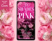 Digital Any Age Shades of Pink Birthday Party Invitation, Electronic Text Evite, Pink Neon Floral, Editable Template, Instant Download, PF01
