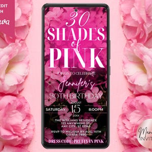 Digital Any Age Shades of Pink Birthday Party Invitation, Electronic Text Evite, Pink Neon Floral, Editable Template, Instant Download, PF01 image 1
