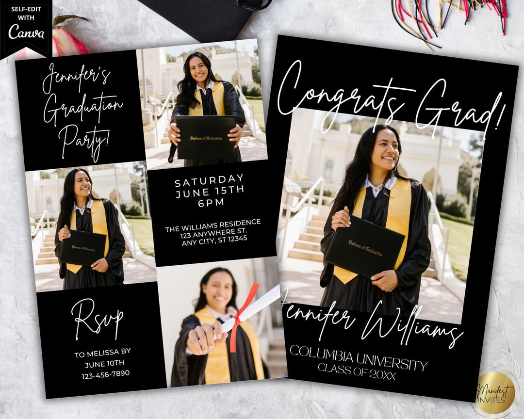Editable Modern Minimalistic Graduation Party Invitation Photo Template ...