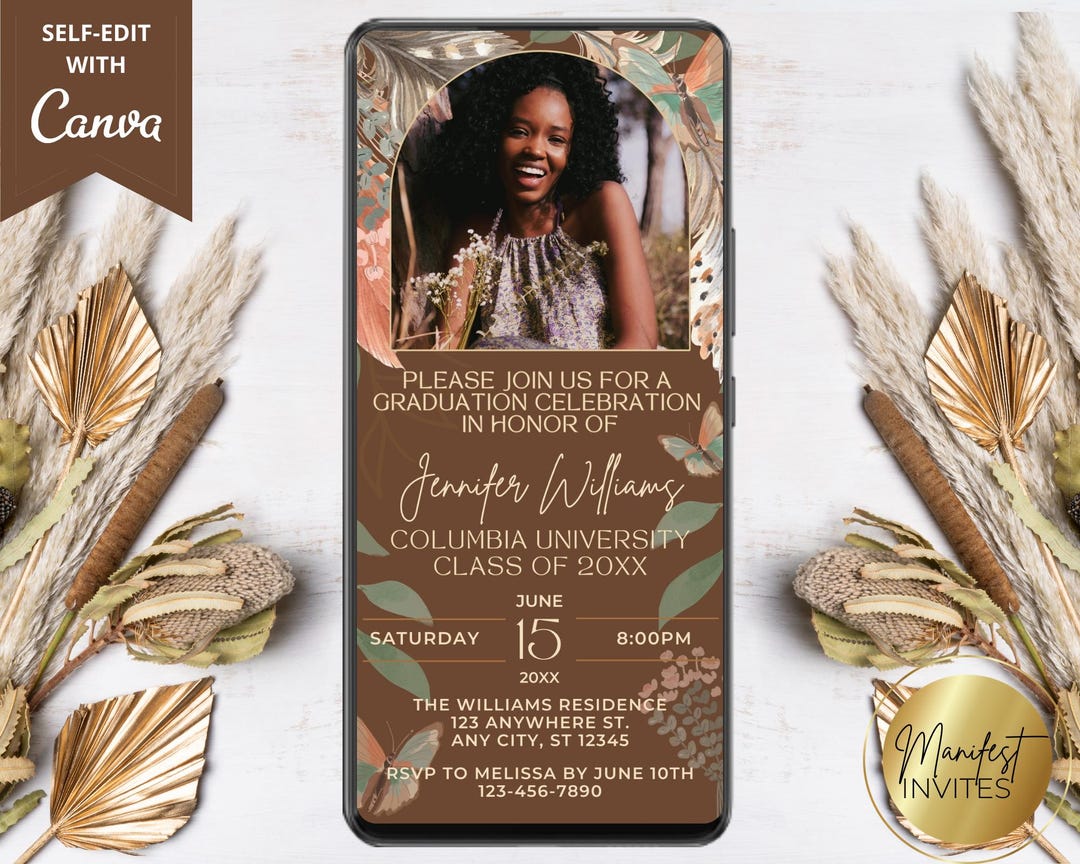 Digital Boho Graduation Party Photo Invitation, Bohemian Theme Party ...