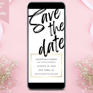 Digital Wedding Save the Date Invitation, Electronic Save the Date Invite, Modern, Editable Template, Phone Text Ecard, Instant Download