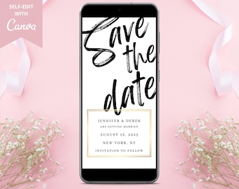 Digital Wedding Save the Date Invitation, Electronic Save the Date Invite, Modern, Editable Template, Phone Text Ecard, Instant Download