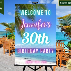 Editable Tropical Summer Beach Hawaiian Luau Birthday Welcome Sign, Any Occasion, Printable Sign, Editable Template, Instant Download, TB12