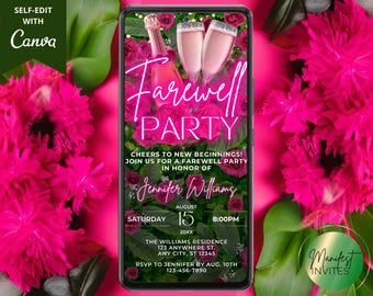 Invitación digital para despedida de mujer, fiesta de mudanza, fiesta de jubilación, plantilla editable para teléfono, descarga instantánea