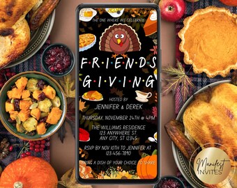 Digital Friends Friendsgiving Dinner Party Invitation, Turkey Day Fall Harvest Party, Phone Text Evite, Editable Template, Instant Download