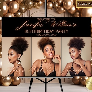 Bearbeitbares Braun Bronze Neon Geburtstagsparty Willkommen Zeichen Foto Vorlage, alles Gute zum Geburtstag, druckbare Poster Dekor, Canva, Sofort Download