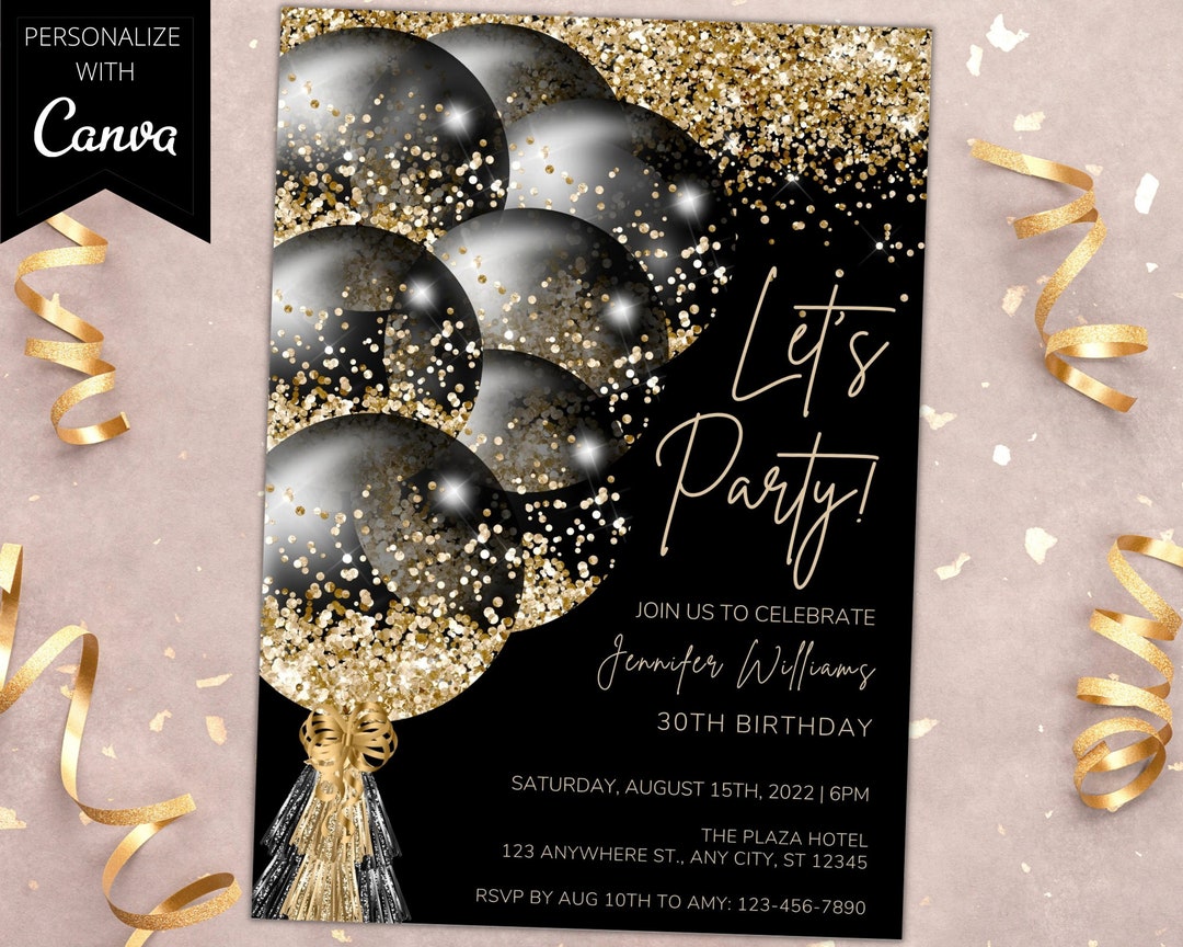 printable-black-gold-glitter-balloons-birthday-party-invitation-printable-invite-let-s-party-any-age-editable-template-instant-download-etsy
