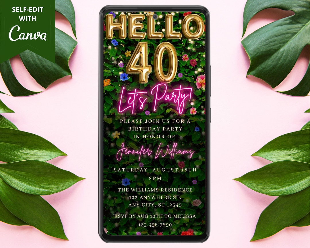Digital Hello Forty 40th Birthday Party Invitation, Electronic Text ...