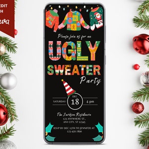 Digital Ugly Sweater Christmas Party Invitation, Electronic Jumper Holiday Party, Christmas Party Evite, Editable Template, Instant Download