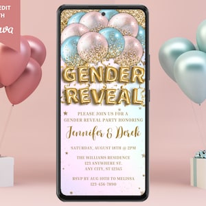 Digital Gender Reveal Invitation, Electronic Text Message Evite, Balloon Gender Reveal Baby Shower, Editable Template, Instant Download