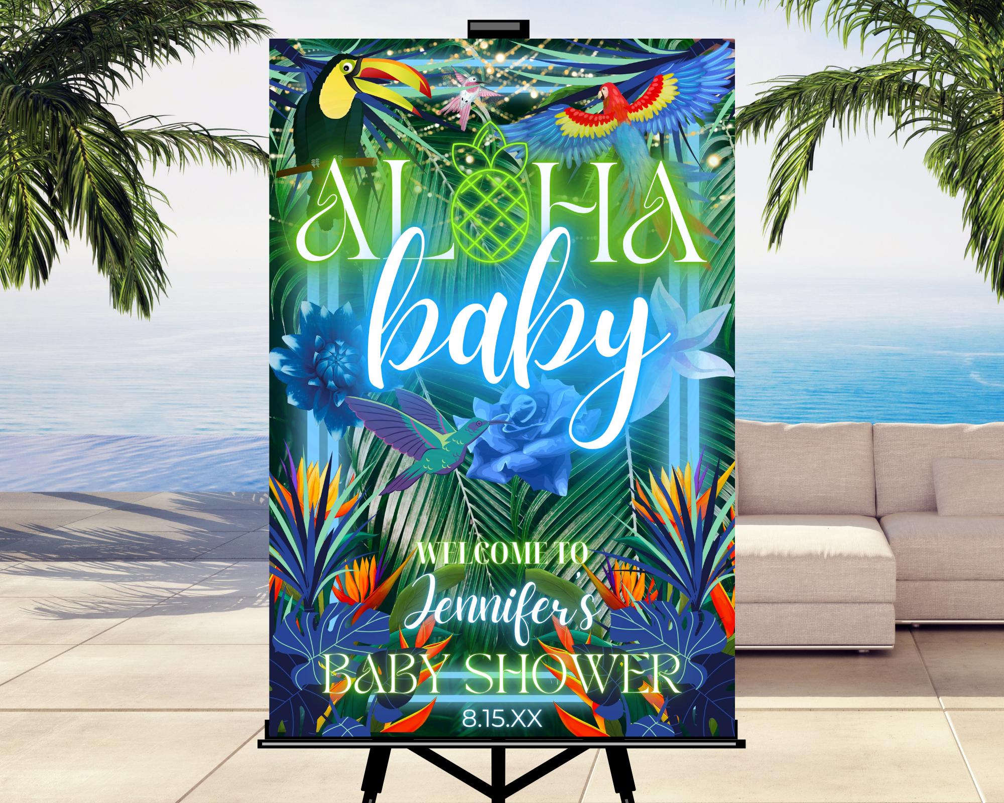 Editable Aloha Baby Tropical Boy Baby Shower Welcome Sign Template ...