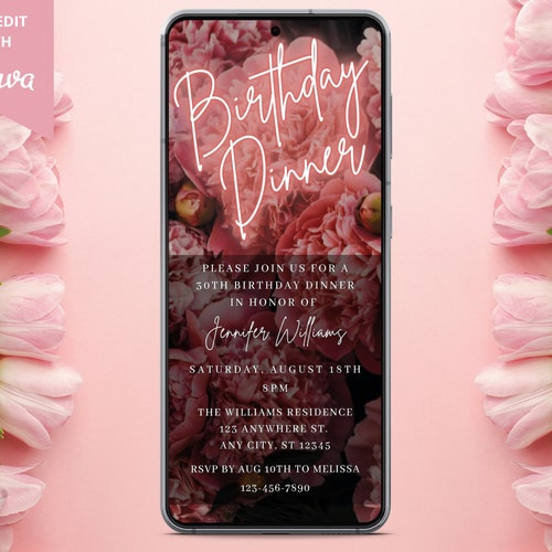 Digital Blush Pink Floral Birthday Party Invitation Etsy
