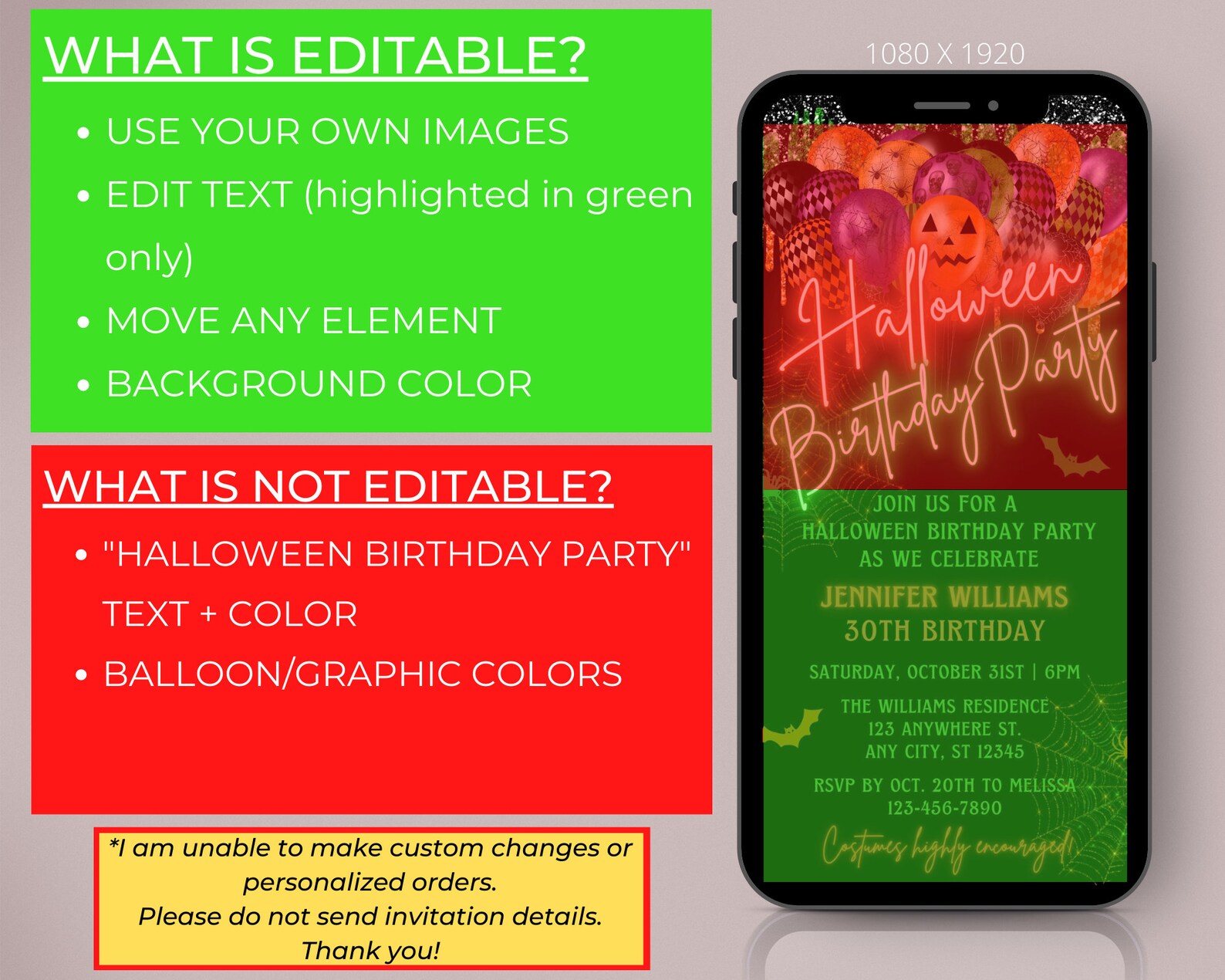 Digital Halloween Birthday Party Invitation Electronic Etsy