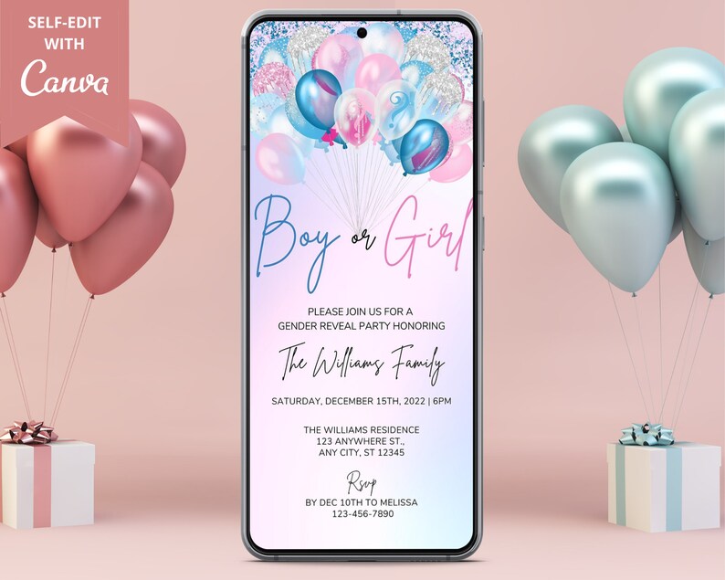 Digital Gender Reveal Invitation Electronic Gender Reveal Etsy