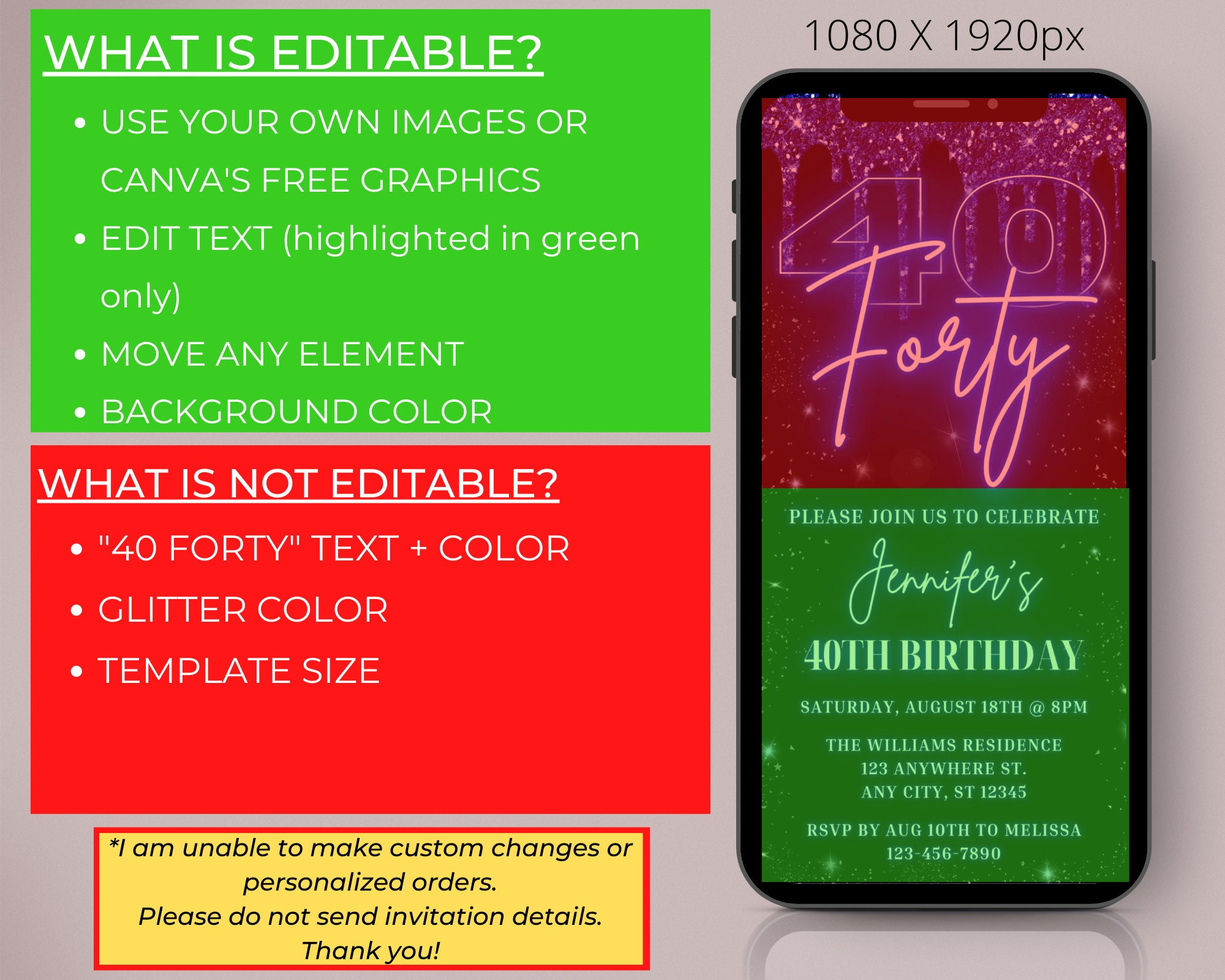 Digital Forty 40th Birthday Party Invitation, Electronic Text Message ...