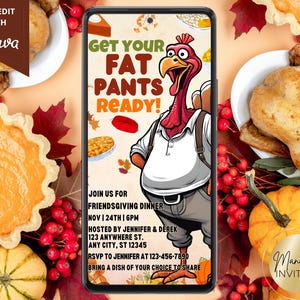 Invito digitale divertente per la cena del Ringraziamento "Get Your Fat Pants Ready", festa del Ringraziamento, invito di testo, modello modificabile, download immediato