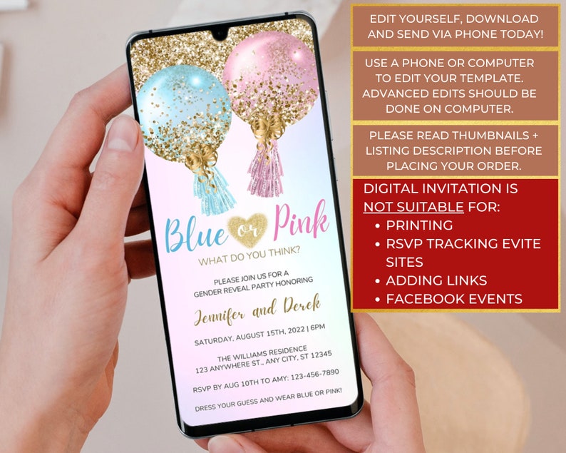 Digital Gender Reveal Invitation Electronic Gender Reveal Etsy