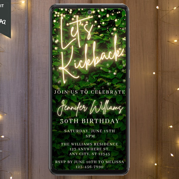 Digital Lets Kickback Birthday Party Invitation, Electronic Phone Text Evite, Backyard, Bonfire, BBQ, Editable Template, Instant Download