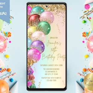 Digital Rainbow Birthday Party Invitation, Electronic Birthday Invite, Any Age, Editable Template, Phone Invite, Evite, Instant Download