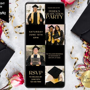 Digital Modern Graduation Party Photo Invitation, Phone Text Evite, High School College Grad Party, Editable Template, Instant Download