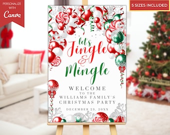 Editable Christmas Holiday Party Welcome Sign, Printable Sign, Holiday Banner Decor, Balloons, Editable Template, Instant Download, CB3