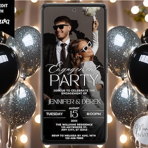 Digital Elegant Wedding Engagement Party Photo Invitation, Couples Shower, Phone Text Evite, Editable Canva Template, Instant Download