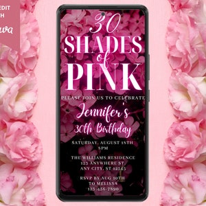 Digital Any Age Shades of Pink Birthday Party Invitation, Electronic Text Evite, Pink Neon Floral, Editable Template, Instant Download PF01