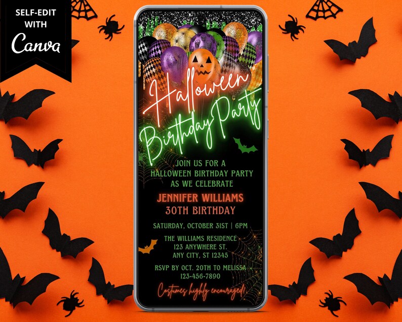 Digital Halloween Birthday Party Invitation Electronic Etsy