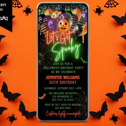 Digital Halloween Birthday Party Invitation Electronic Etsy