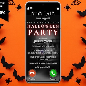 Digital Halloween Party Invitation, Electronic Halloween Invite, Incoming Scary Call, Editable Template, Message Evite, Instant Download