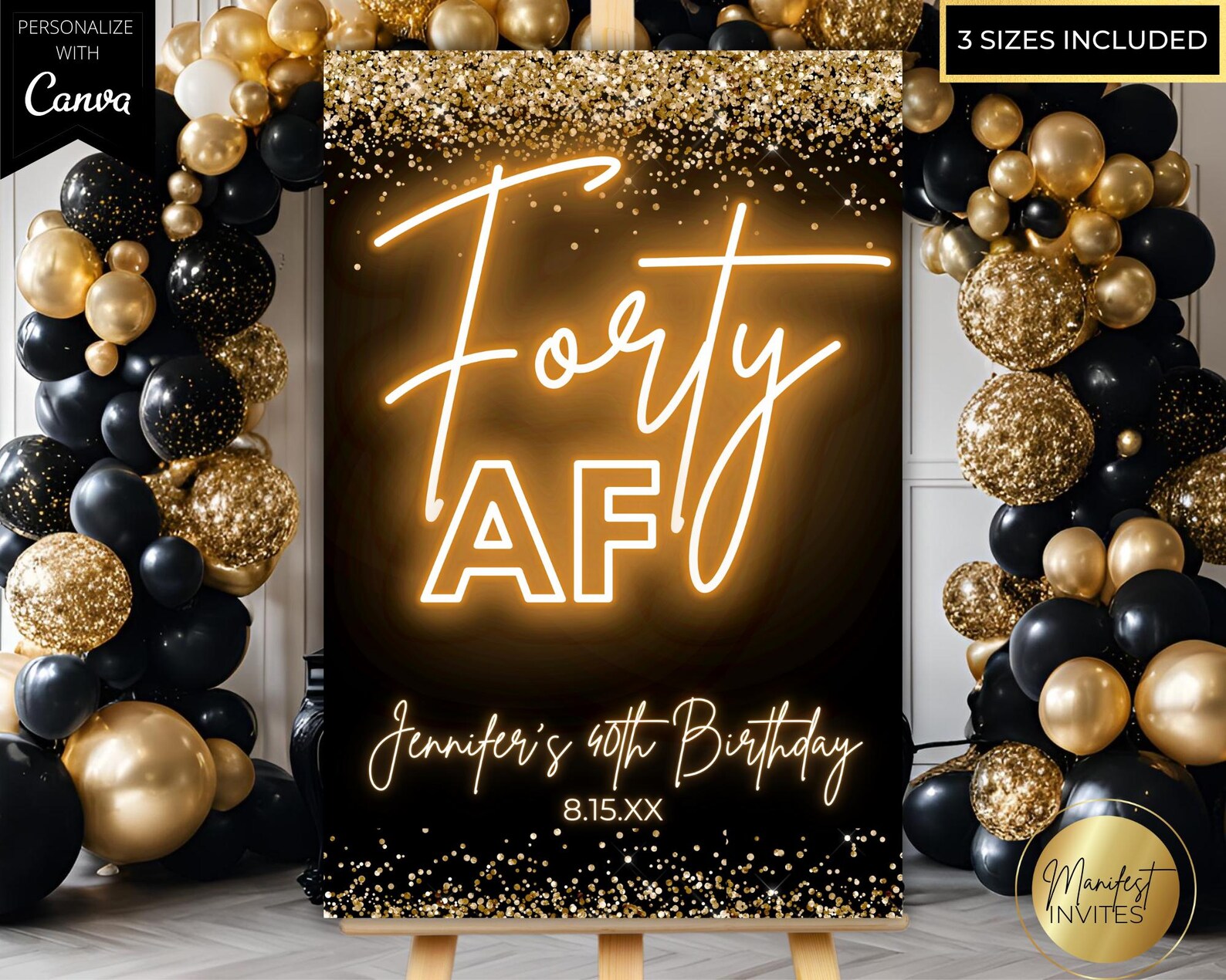 Editable Forty AF 40th Birthday Party Welcome Sign Template, Printable ...