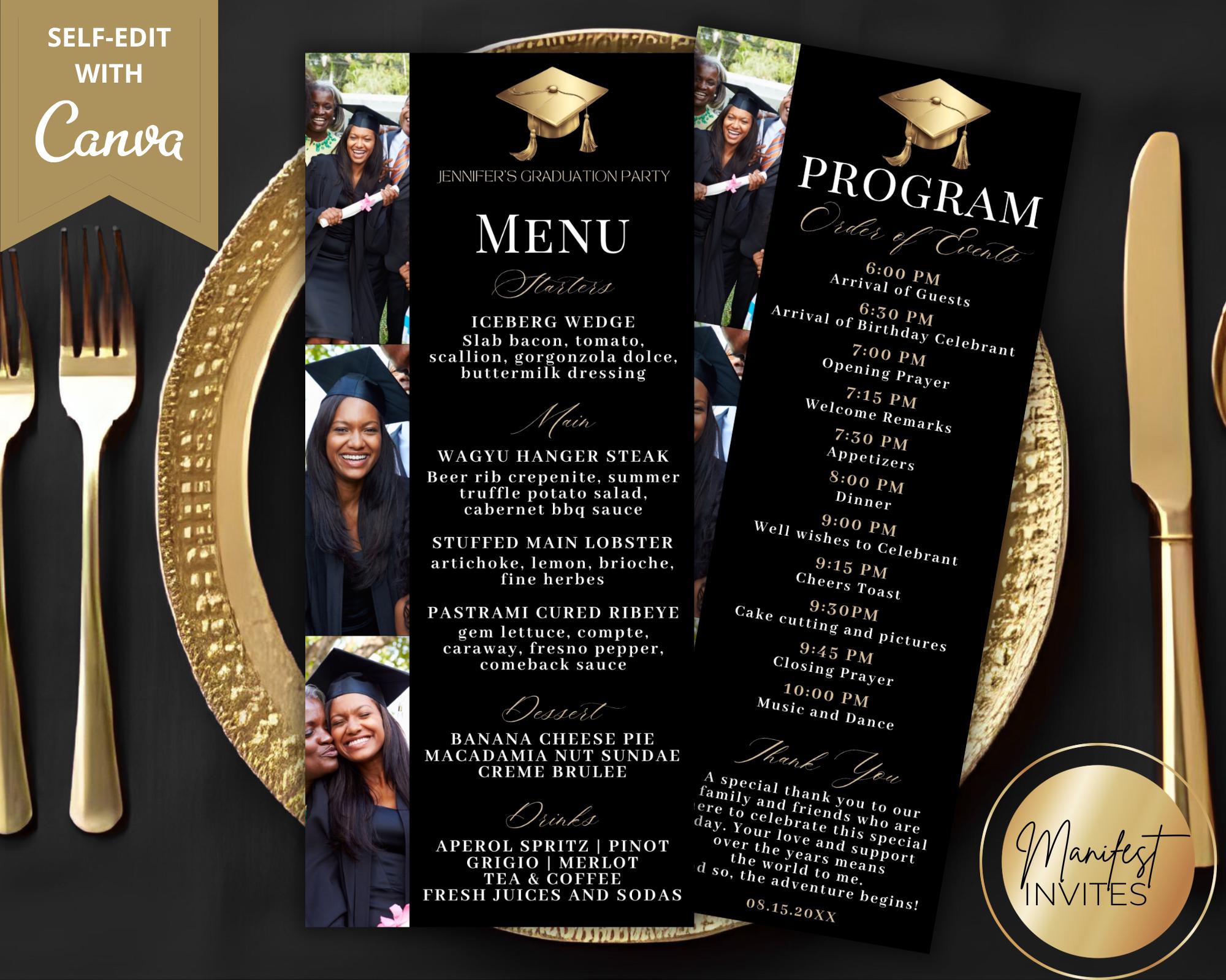 Editable Graduation Photo Collage Menu Program and Thank You Card ...