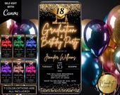 Digital Graduation and Birthday Party Neon Invitation, Graduation Announcement, Phone Text Email Evite, Editable Template, Instant Download