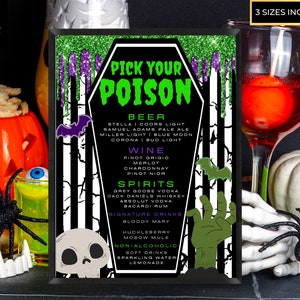 Modèle de menu modifiable pour le bar Halloween Party, choisissez votre poison, signe de boissons imprimable, signe de table de bar à cocktails Halloween, téléchargement immédiat