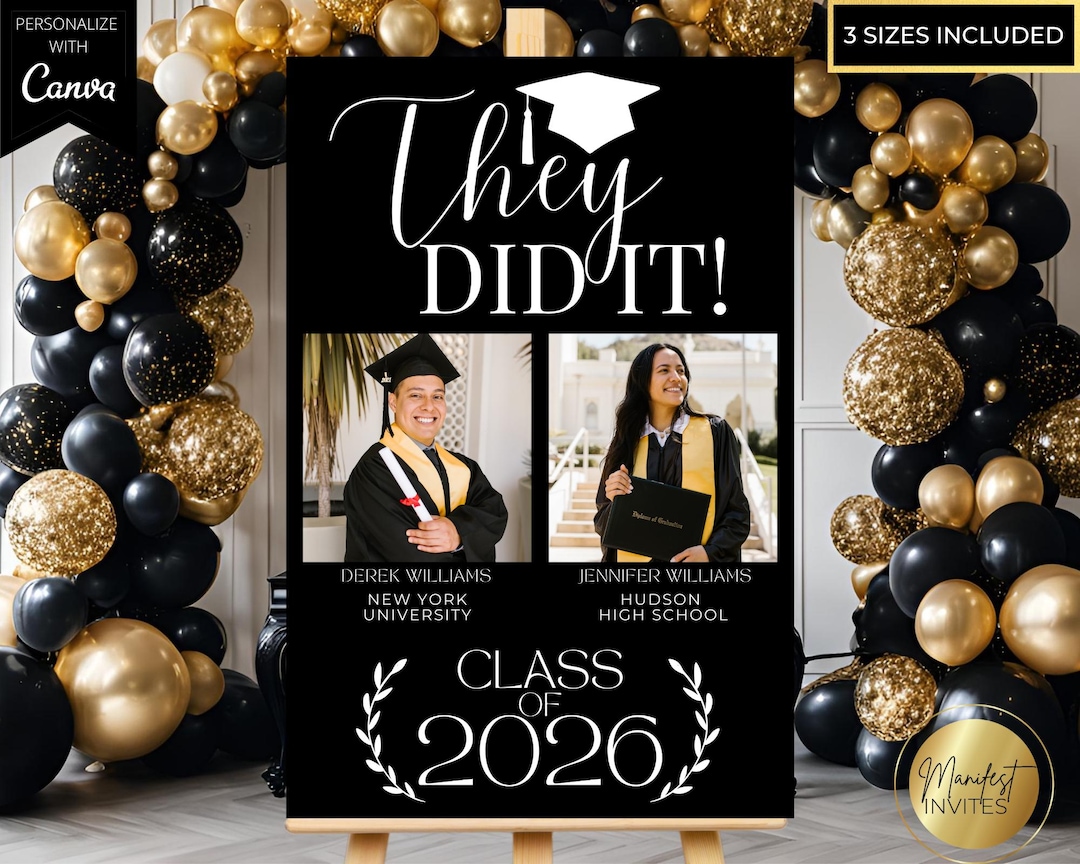 Graduation Photo Both Sign Editable Double Graduation Party Photo Welcome Sign, They Did It, 2 ...
