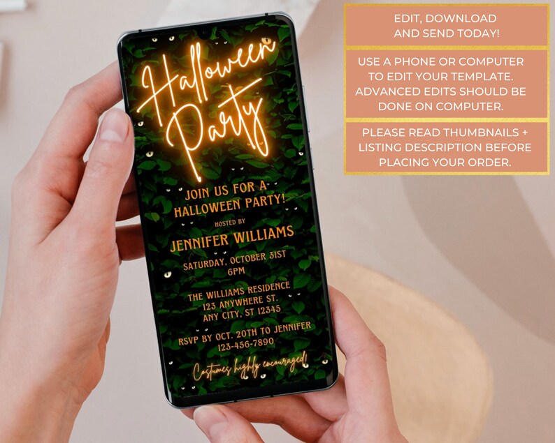 Digital Halloween Party Invitation Electronic Halloween Etsy