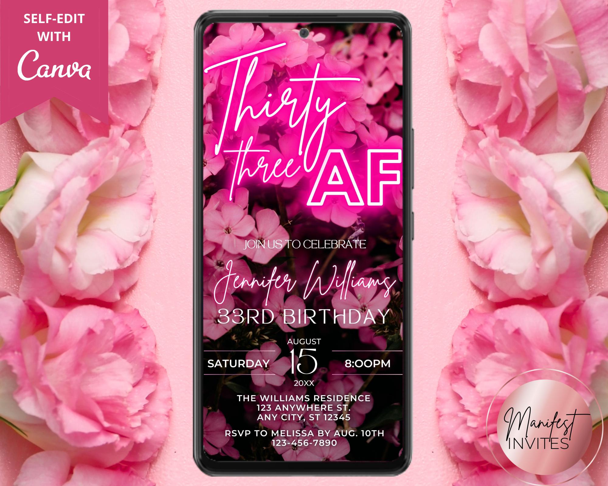 Digital 33 AF 33rd Birthday Party Invitation, Electronic Text Message ...