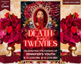 Editable Death To My Twenties 30th Birthday Photo Template Welcome Party Sign, Printable Poster Sign, Editable Template, Instant Download