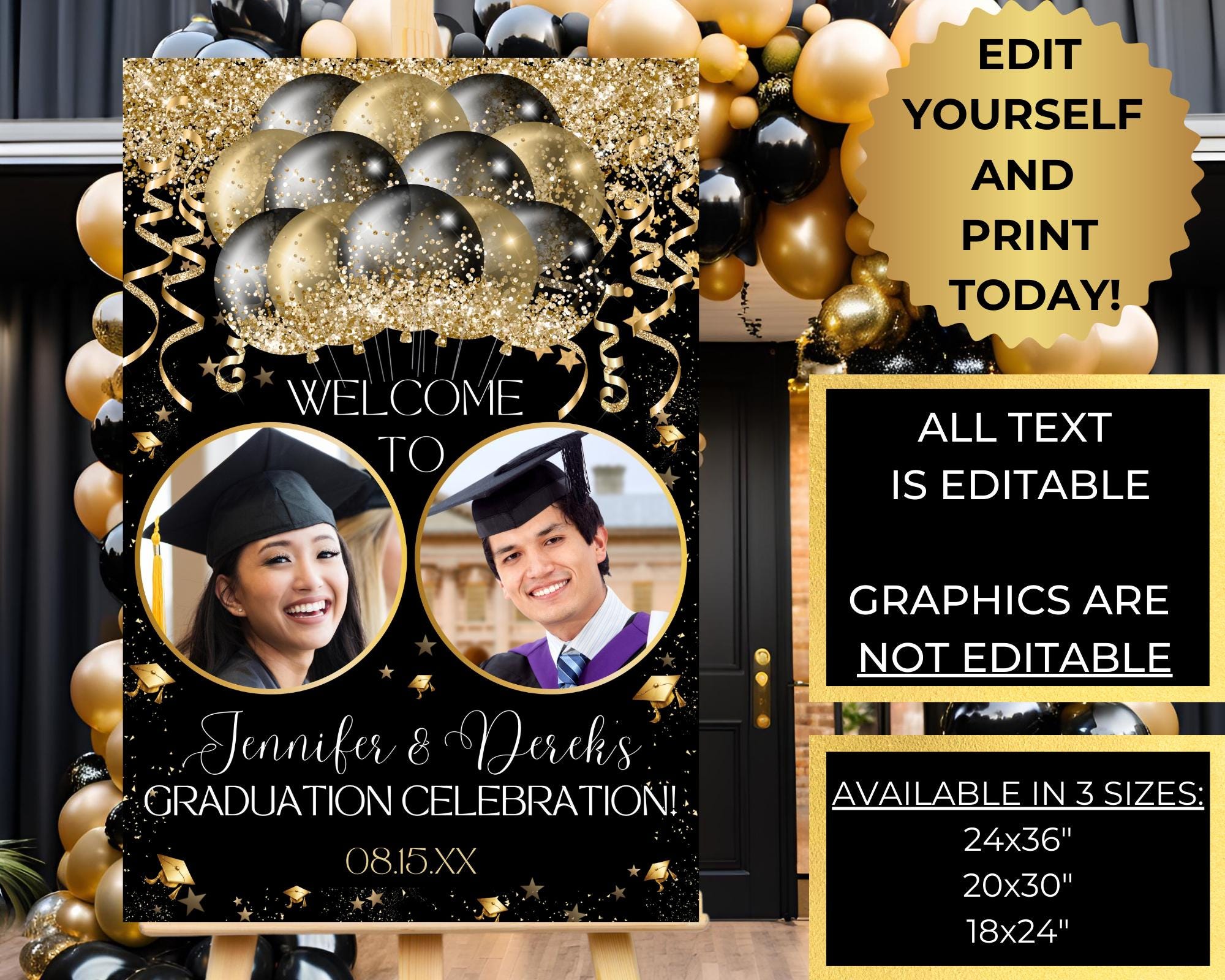 Editable Double Graduation Party Photo Welcome Sign Template, 2 Person ...
