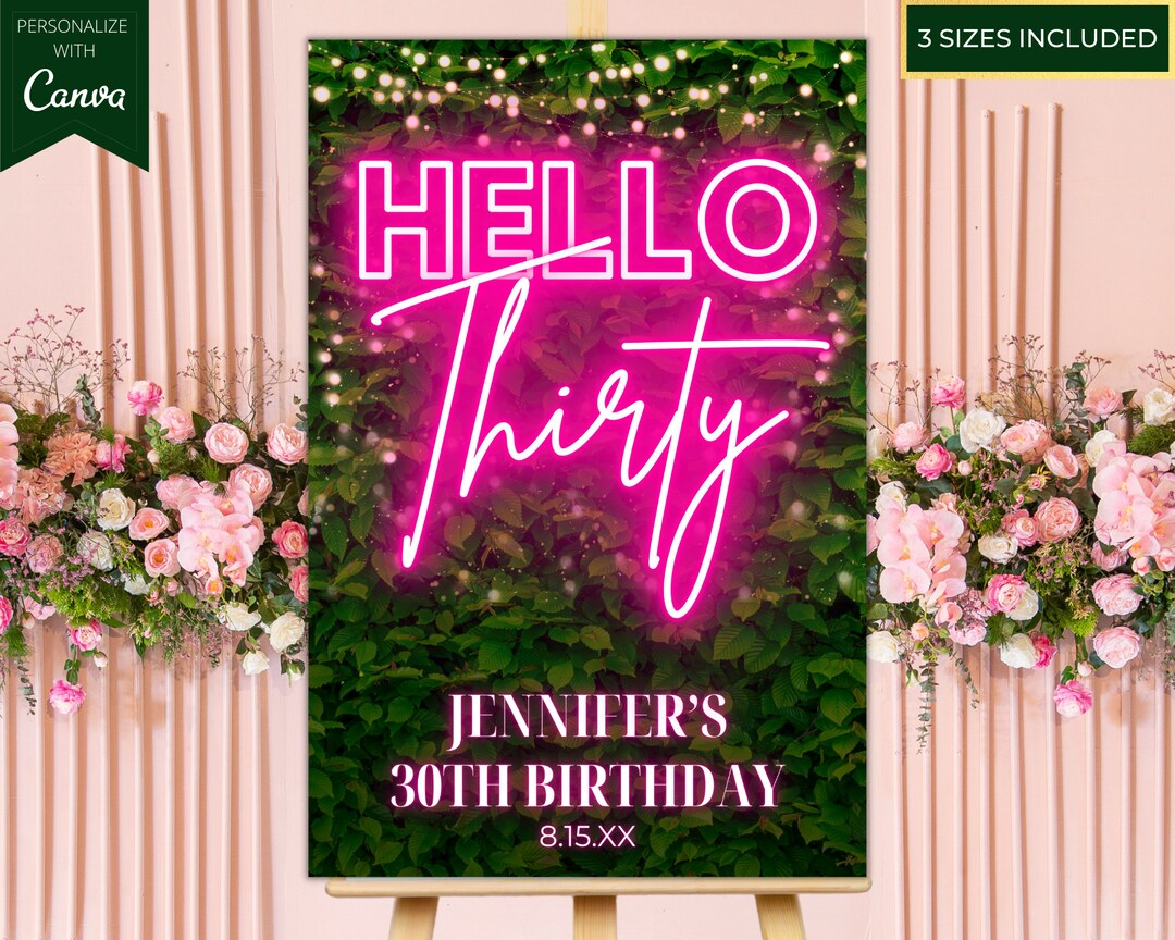 Editable Hello Thirty 30th Birthday Party Welcome Sign, Printable ...