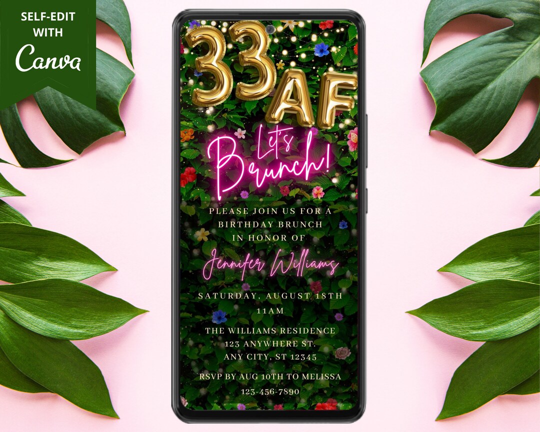 Digital 33 AF 33rd Birthday Brunch Invitation, Electronic Text Evite ...