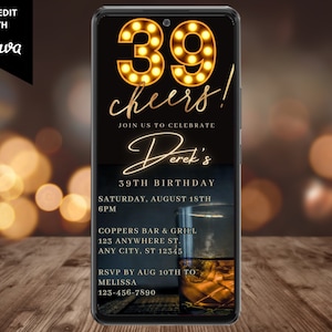 Electronic Men’s 39th Birthday Party Invitation, Digital Phone Text
