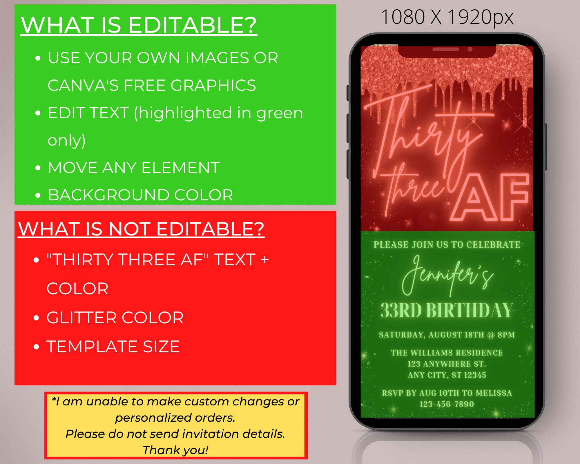 Digital 33 AF 33rd Birthday Party Invitation, Electronic Paperless Text ...