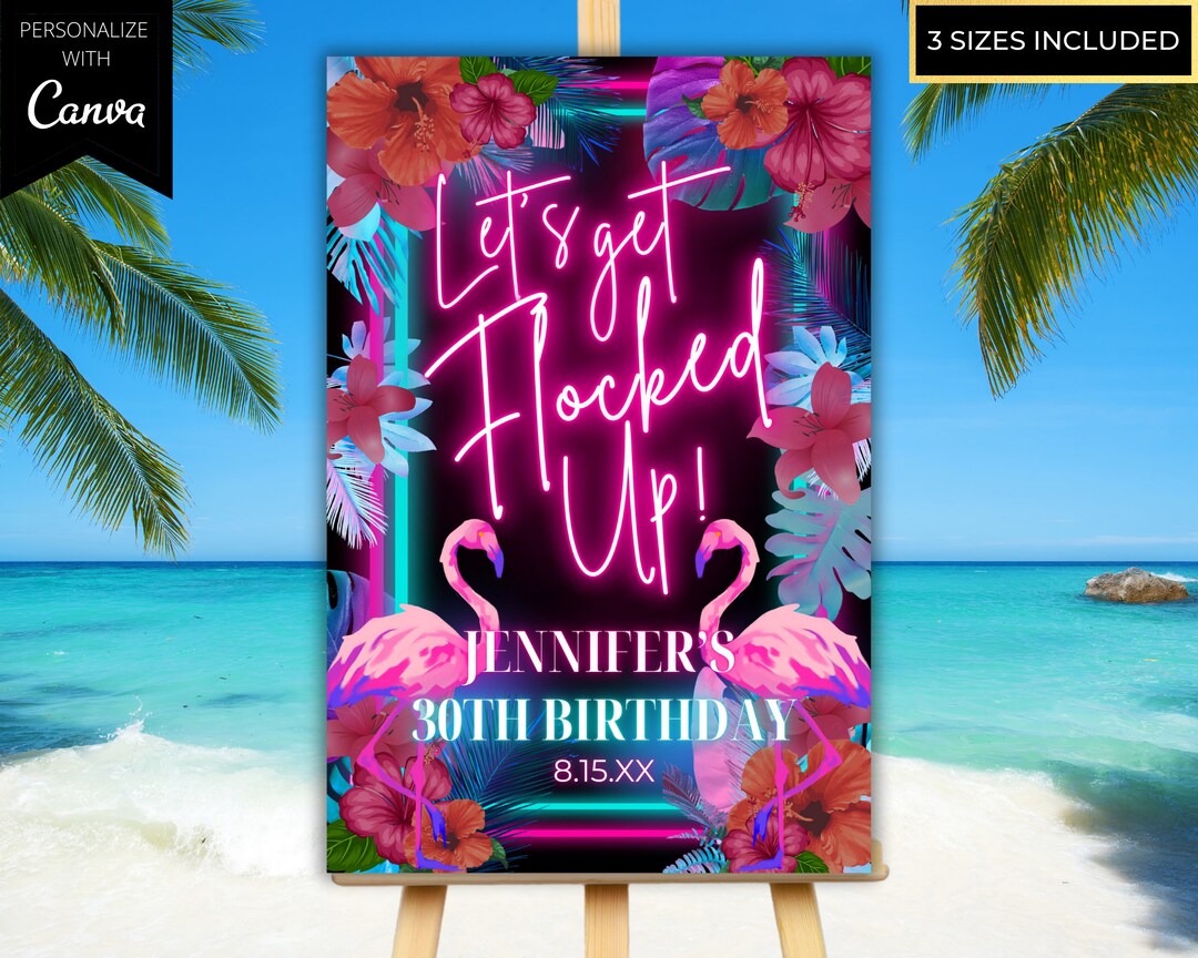 Editable Tropical Let's Get Flocked up Luau Birthday Welcome Sign ...