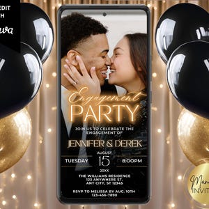 Digital Gold Neon Wedding Engagement Party Photo Invitation, Couples Shower, Phone Text Evite, Editable Canva Template, Instant Download