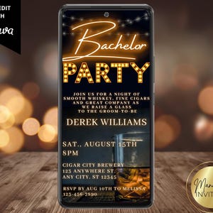 Invitación digital con whisky para despedida de soltero, noche de chicos, fiesta de padrinos, plantilla editable para teléfono, descarga instantánea, WM42
