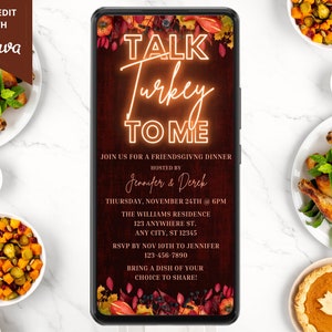 Digital Talk Turkey To Me Funny Friendsgiving Thanksgiving Invite, Electronic Phone Text Email Evite, Editable Template, Instant Download